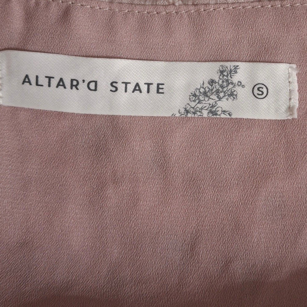 Altar'd State‎ Pale Pink Lace Square Neck Puff Sleeve Tie Front Cropped Blouse S - Picture 7 of 7